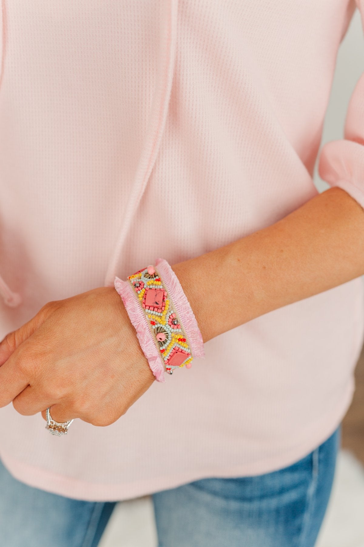 Magical Melodies Beaded Bangle Bracelet- Pink