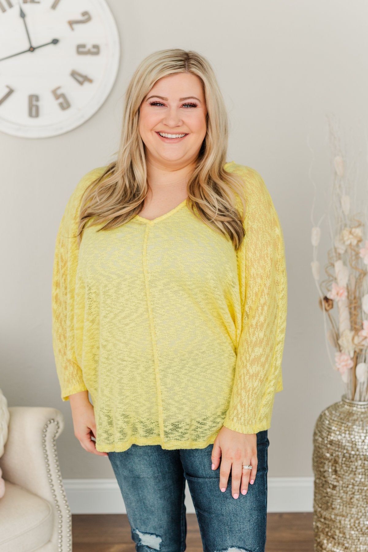 Seeking Sunshine Dolman Sleeve Knit Top- Lemon Yellow