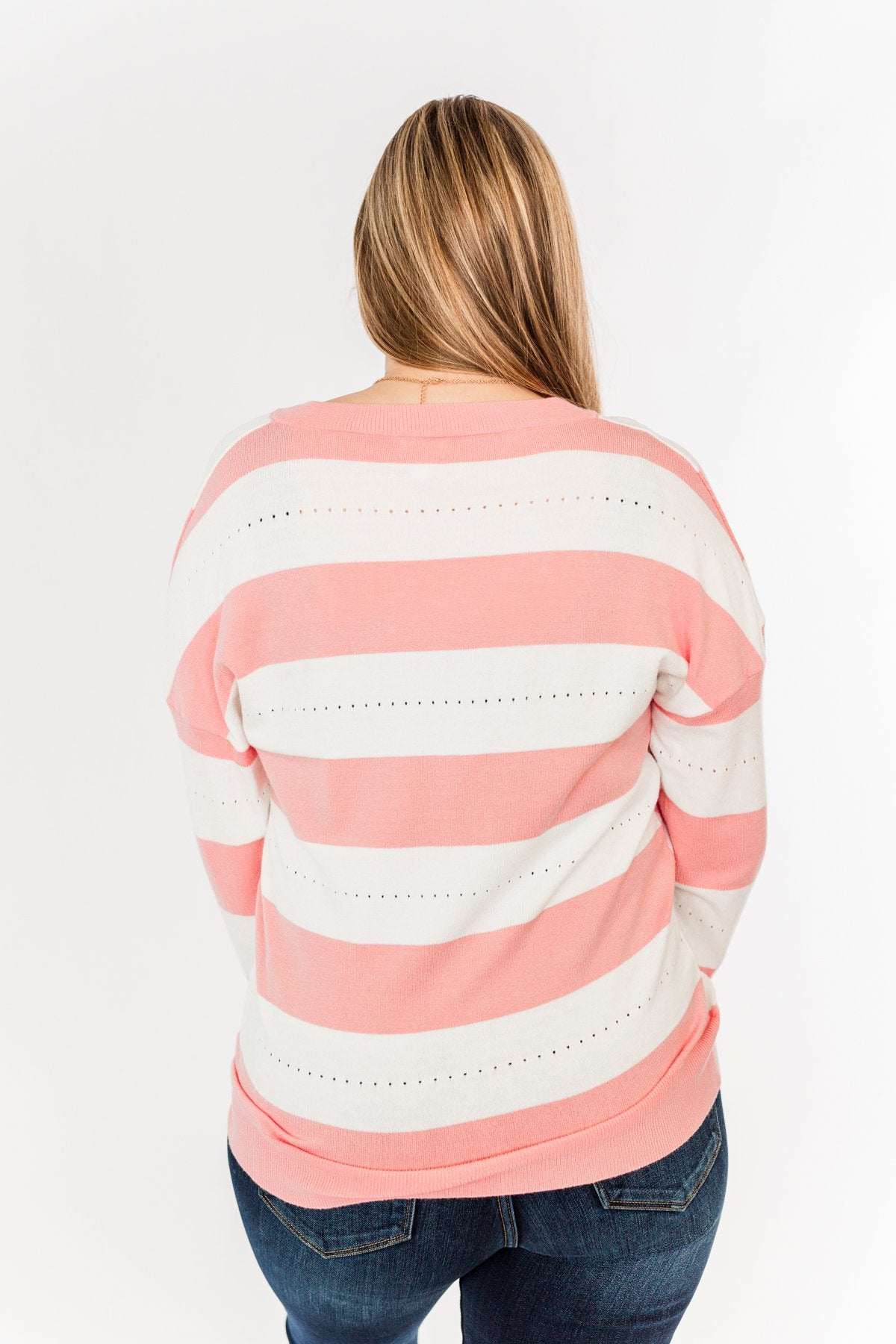 Something Lovely V-Neck Sweater- Flamingo Pink & Off-White