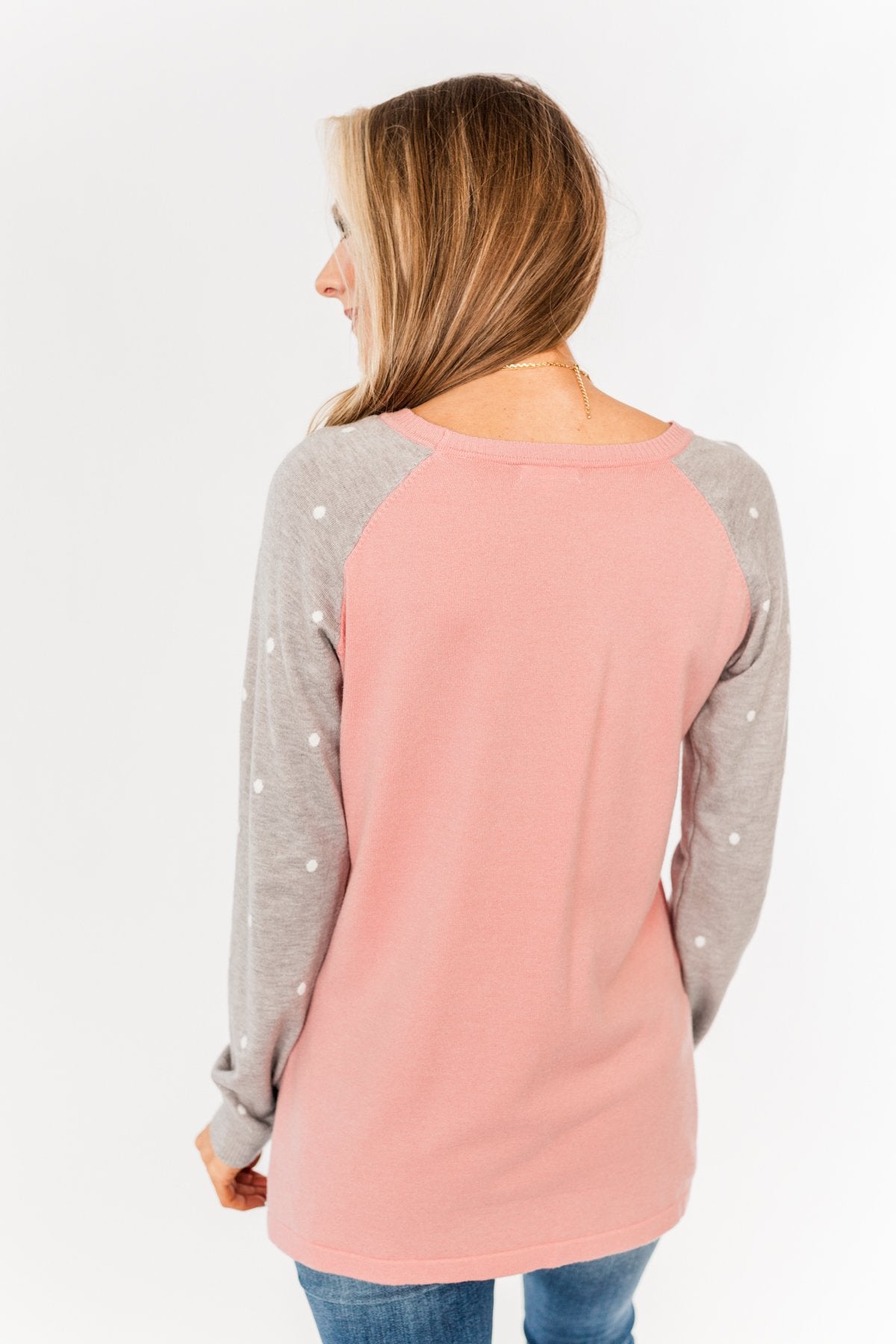 Warm Wishes Lightweight Knit Sweater- Grey & Pink