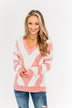 Something Lovely V-Neck Sweater- Flamingo Pink & Off-White