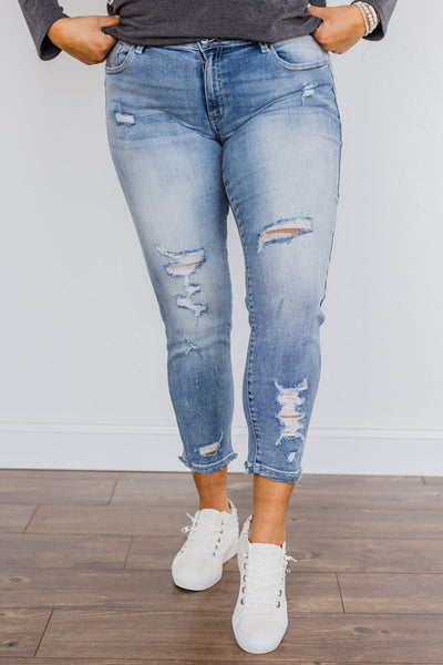 KanCan Distressed Skinny Jeans- Bonnie Wash – The Pulse Boutique