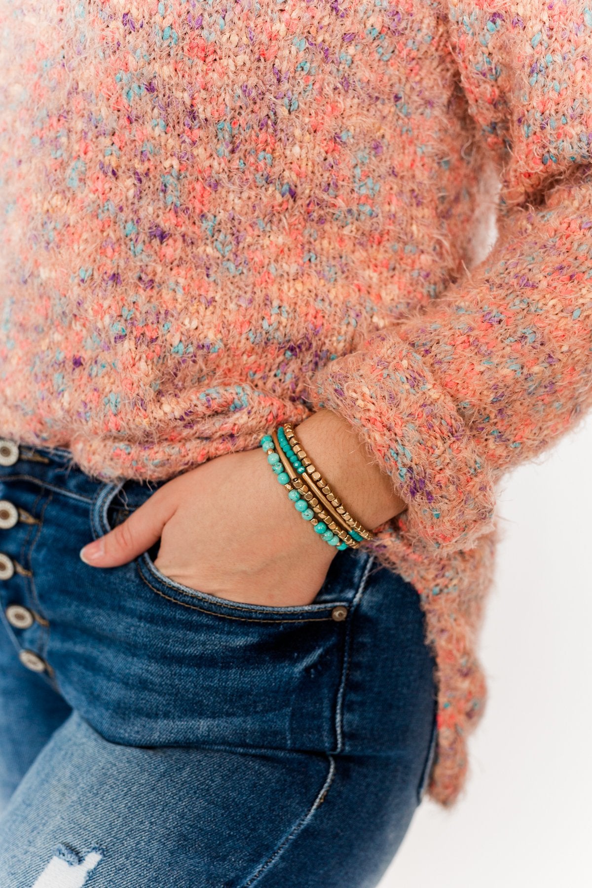 Ideal Beaded Bracelet Set- Turquoise & Gold