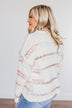 Lovely Aura Cross Stitch Striped Sweater- Ivory