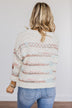 Lovely Aura Cross Stitch Striped Sweater- Ivory