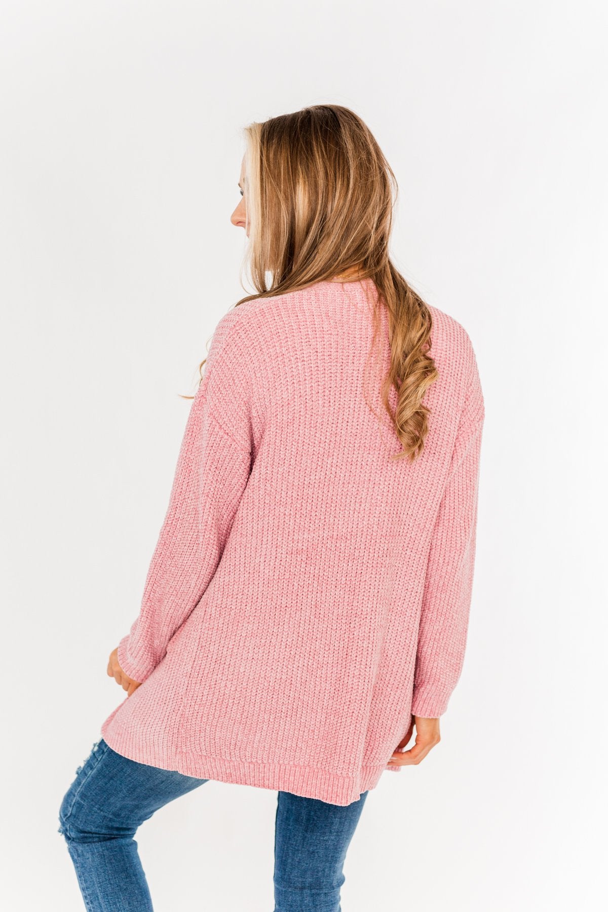 Have My Heart Velvet Chenille Cardigan- Pink