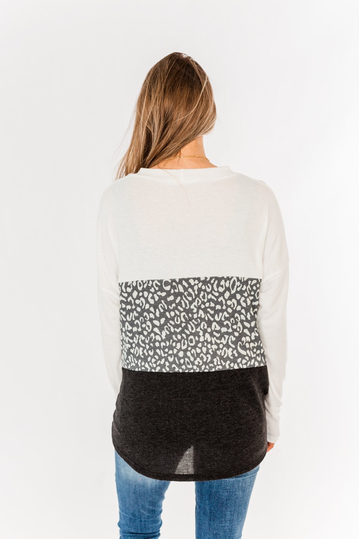 Reach For The Stars Color Block Top- Off-White, Charcoal & Black