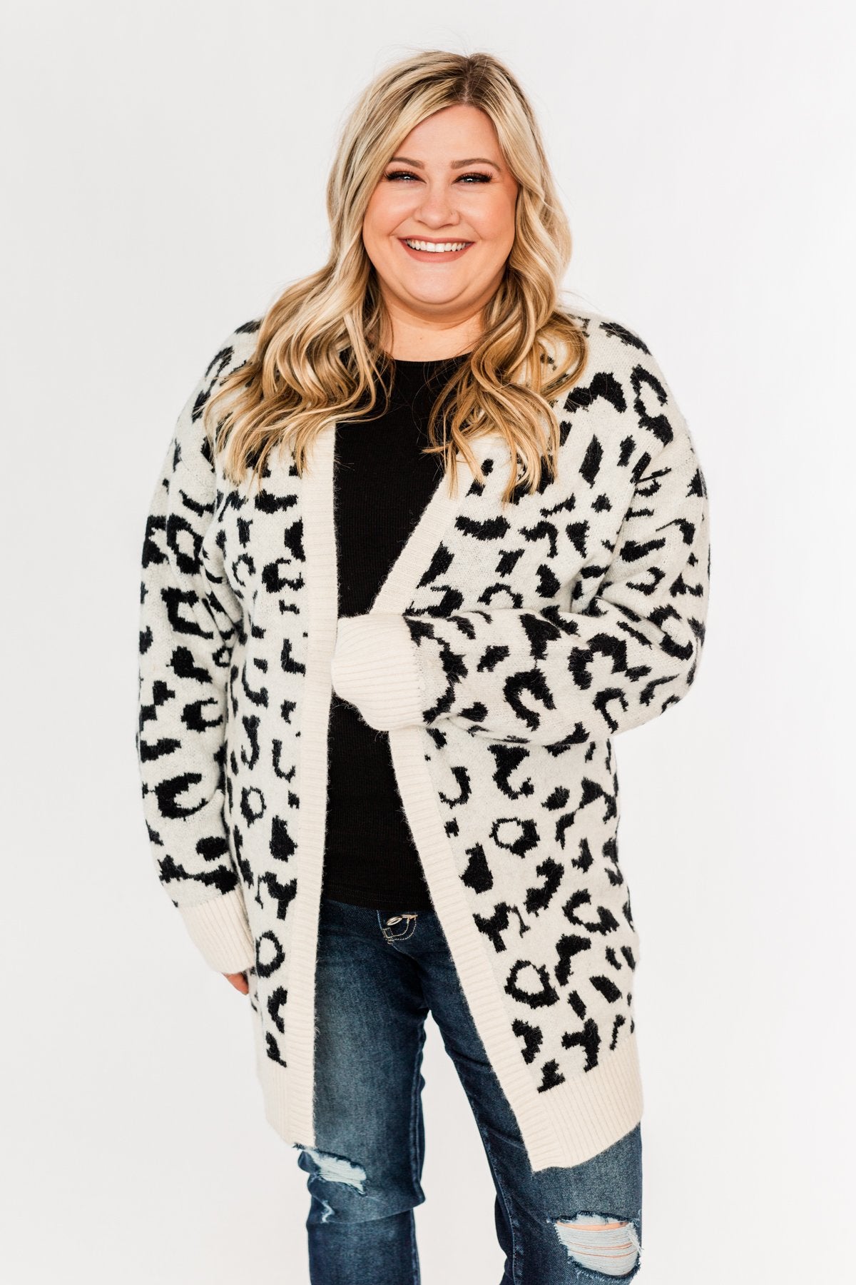 Swept Me Away Animal Print Cardigan Ivory Black The Pulse Boutique