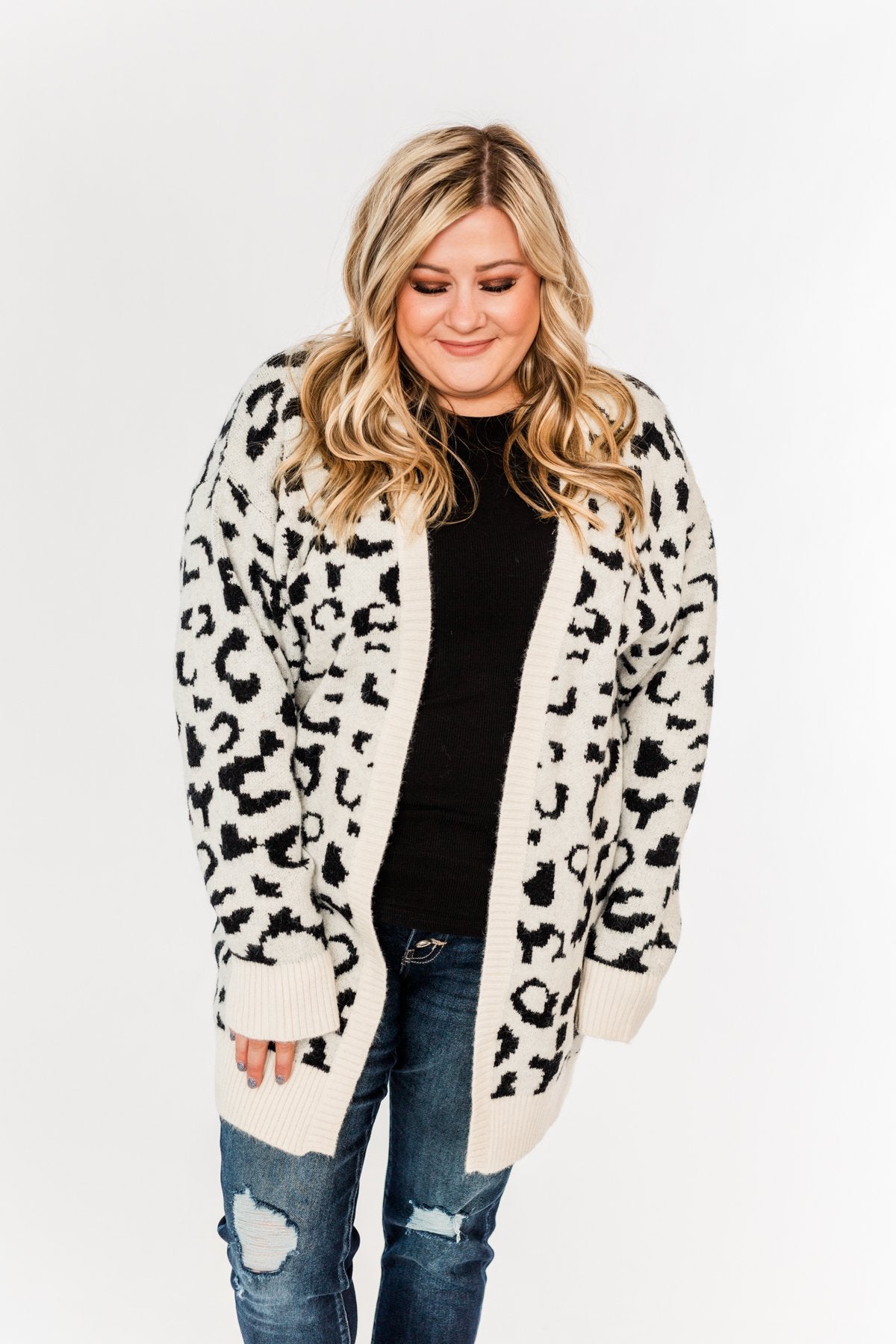 Swept Me Away Animal Print Cardigan- Ivory & Black