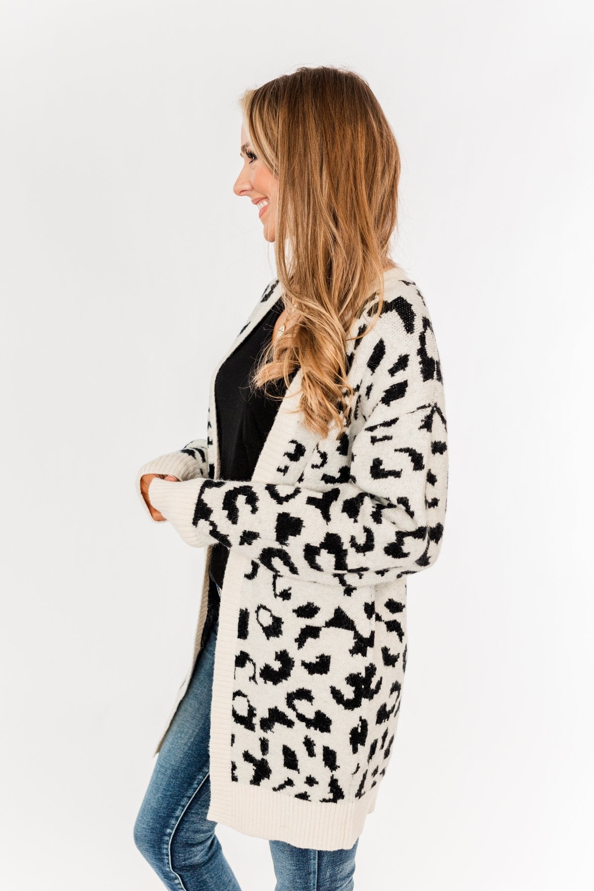 Swept Me Away Animal Print Cardigan- Ivory & Black