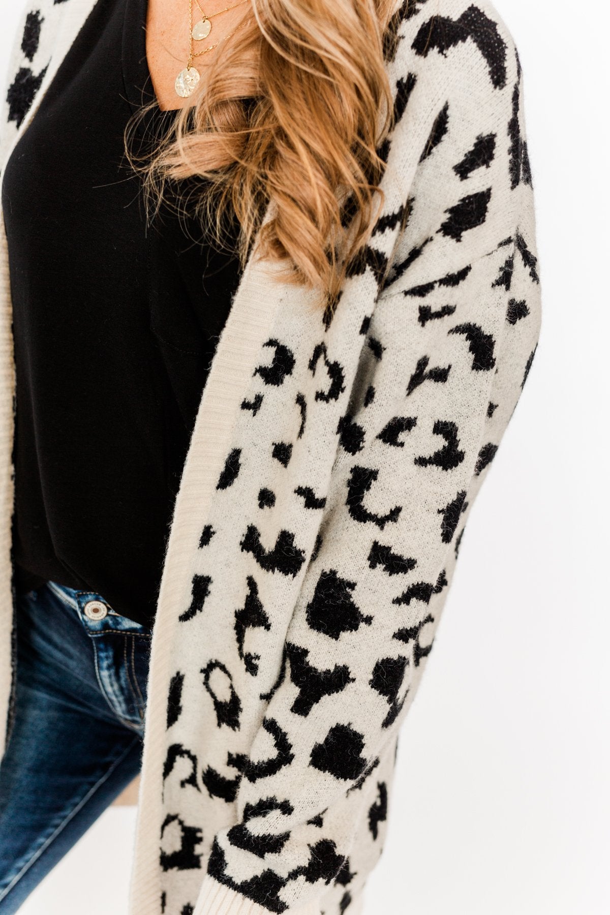 Swept Me Away Animal Print Cardigan- Ivory & Black