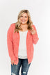 Have My Heart Velvet Chenille Cardigan- Coral