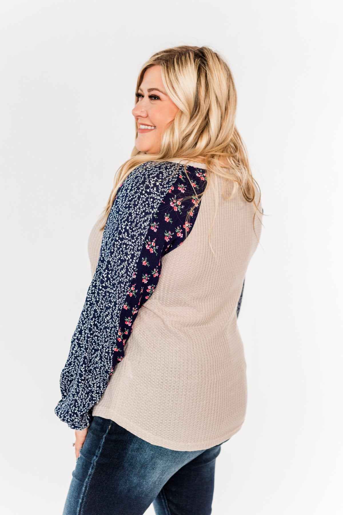 Lovely Little Thing Long Sleeve Top- Taupe and Navy