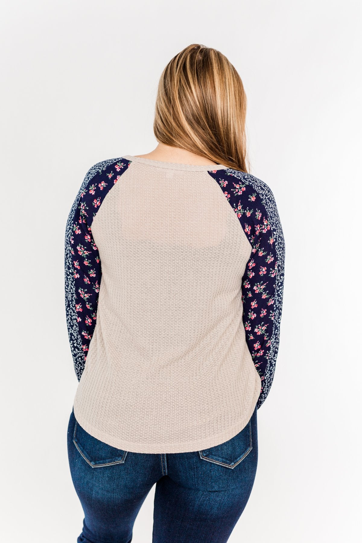 Lovely Little Thing Long Sleeve Top- Taupe and Navy