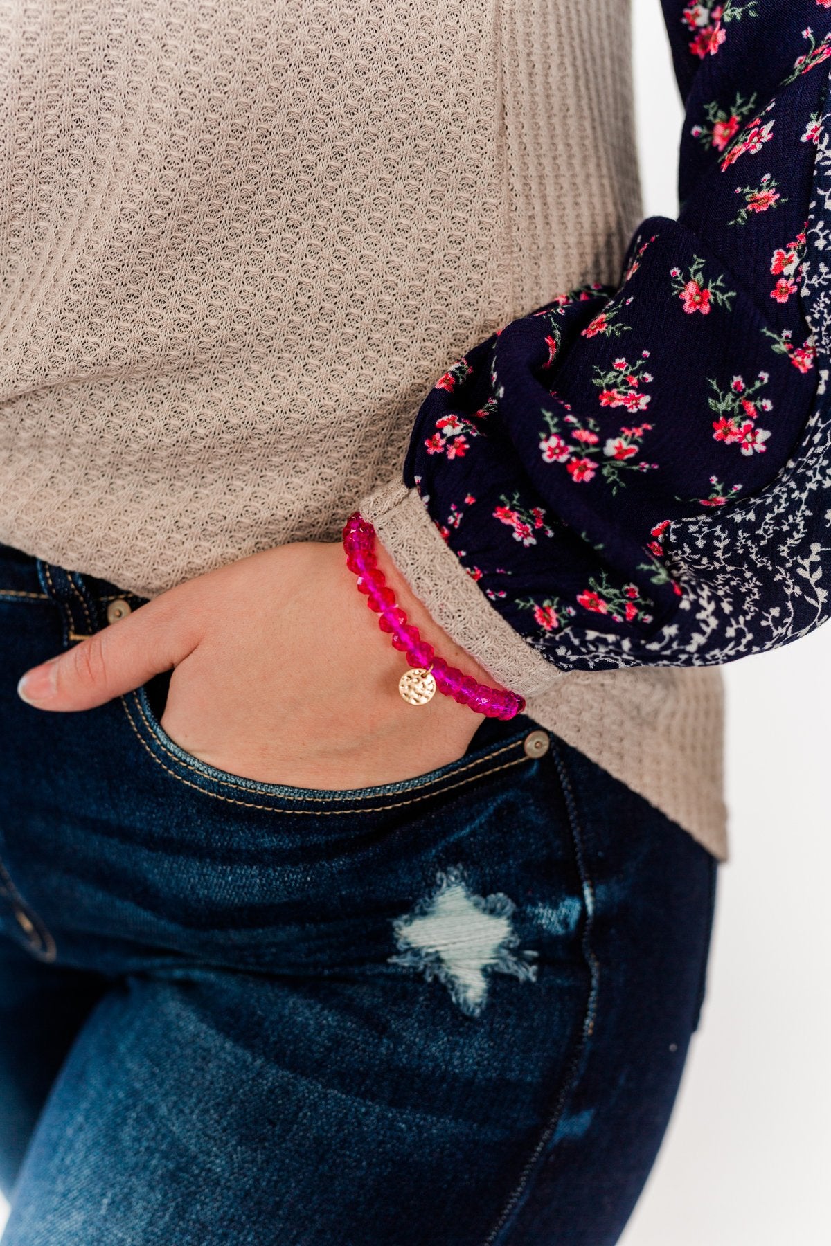 Little Bit Of Love Single Beaded Bracelet- Fuschia & Gold