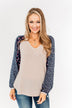 Lovely Little Thing Long Sleeve Top- Taupe and Navy