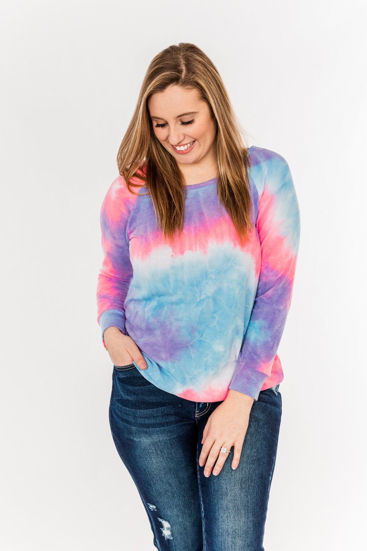 Searching For Sunshine Tie Dye Top- Purple, Blue, Neon Pink