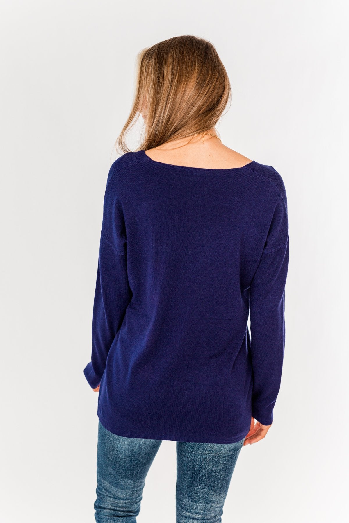 The Best Part V-Neck Sweater- Navy