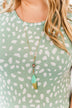 Beautifully Me Feather Pendant Necklace- Mint Blue & Gold