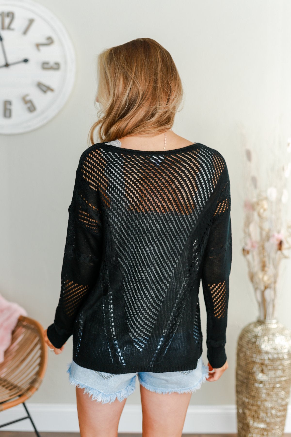 Love Like Crazy Open Knit Sweater- Black