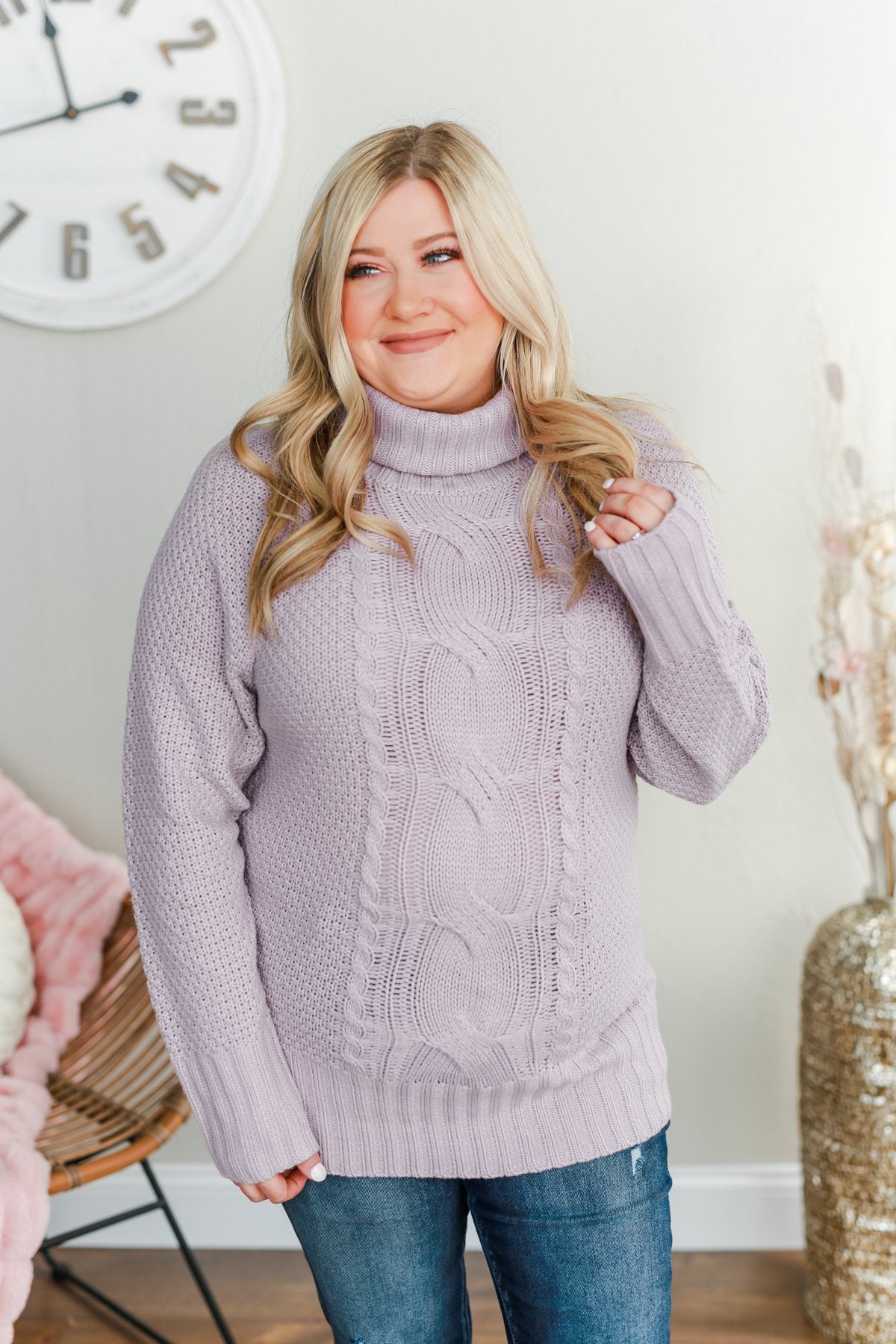 Camel Checkered Jacquard Turtleneck Aztec Sweater – Lavender Latte