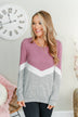 Let Me Shine Color Block Top- Purple, Ivory & Heather Grey