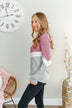 Let Me Shine Color Block Top- Purple, Ivory & Heather Grey