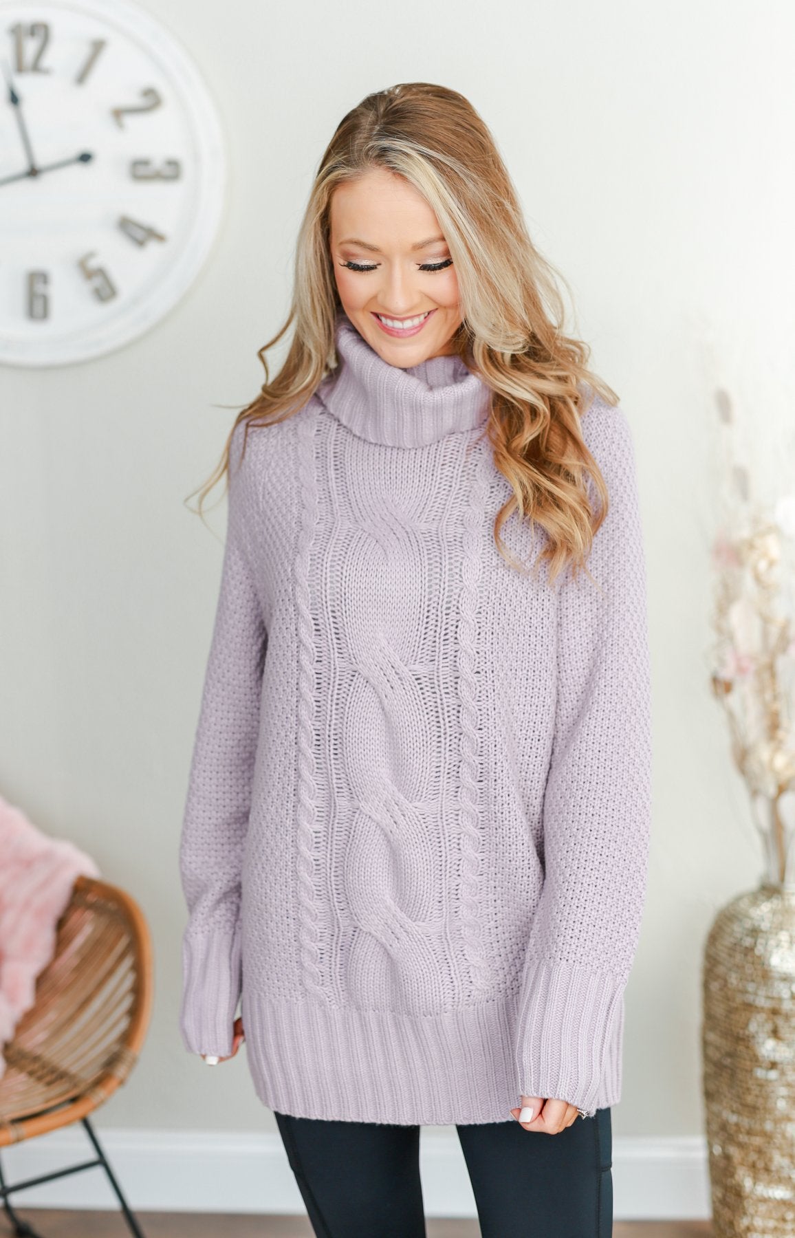 Smells Like Snow Knit Turtleneck Sweater- Lavender