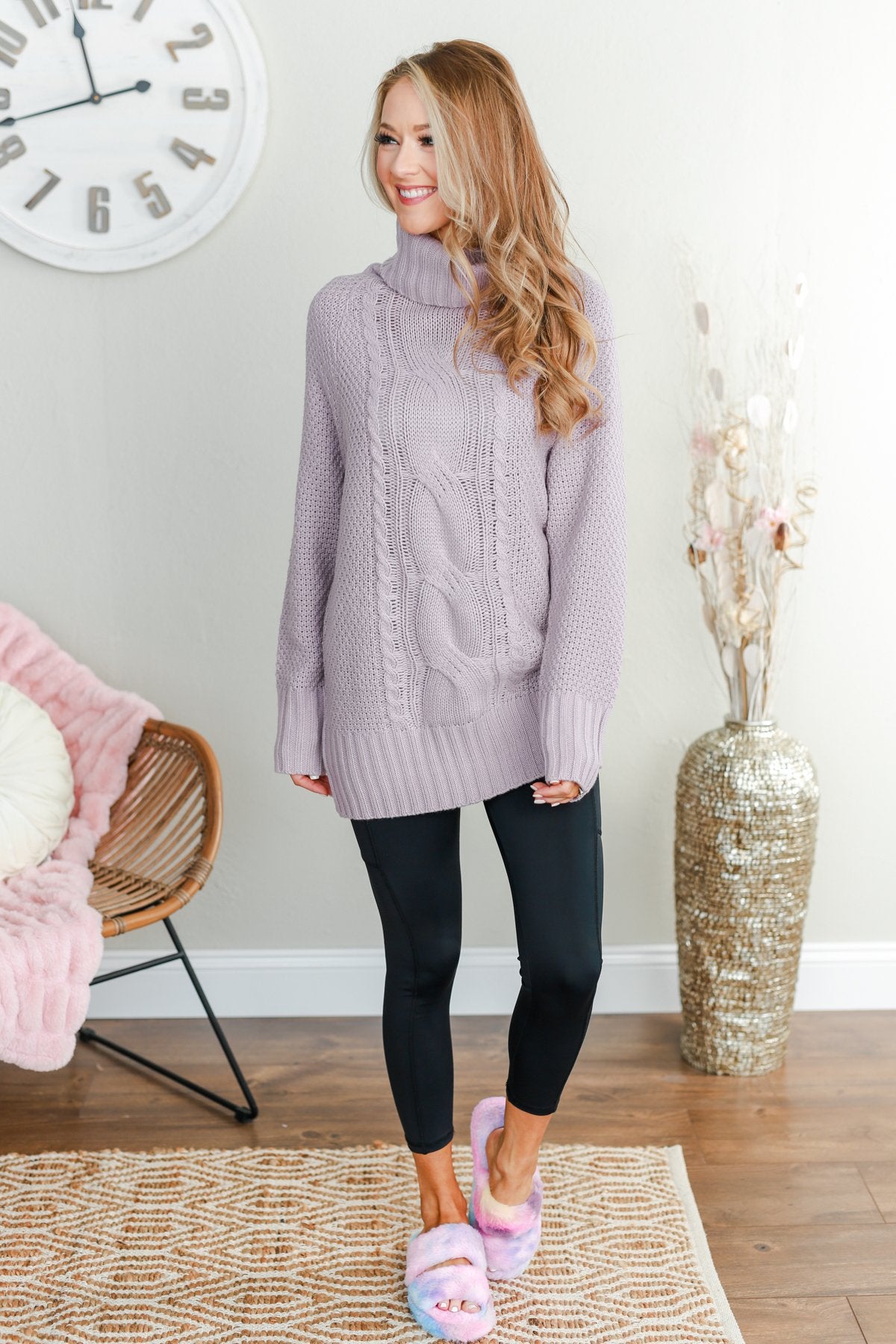 Camel Checkered Jacquard Turtleneck Aztec Sweater – Lavender Latte