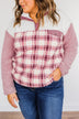 Happy Life Sherpa Pullover- Pink & Ivory