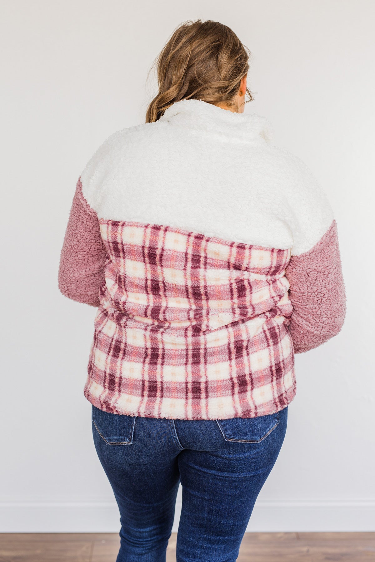 Happy Life Sherpa Pullover- Pink & Ivory