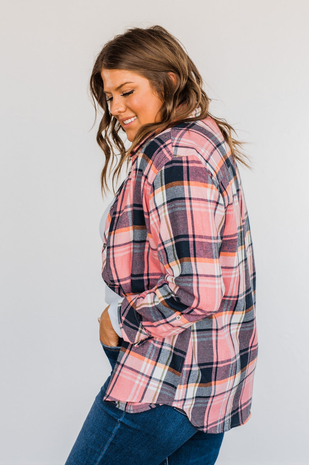 Lovely Seeing You Button Down Flannel- Pink