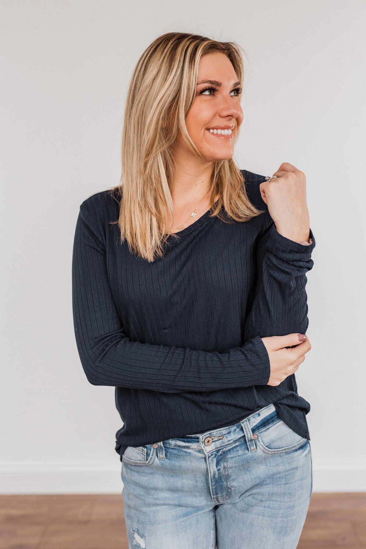 Call Me Soon Long Sleeve Top- Navy