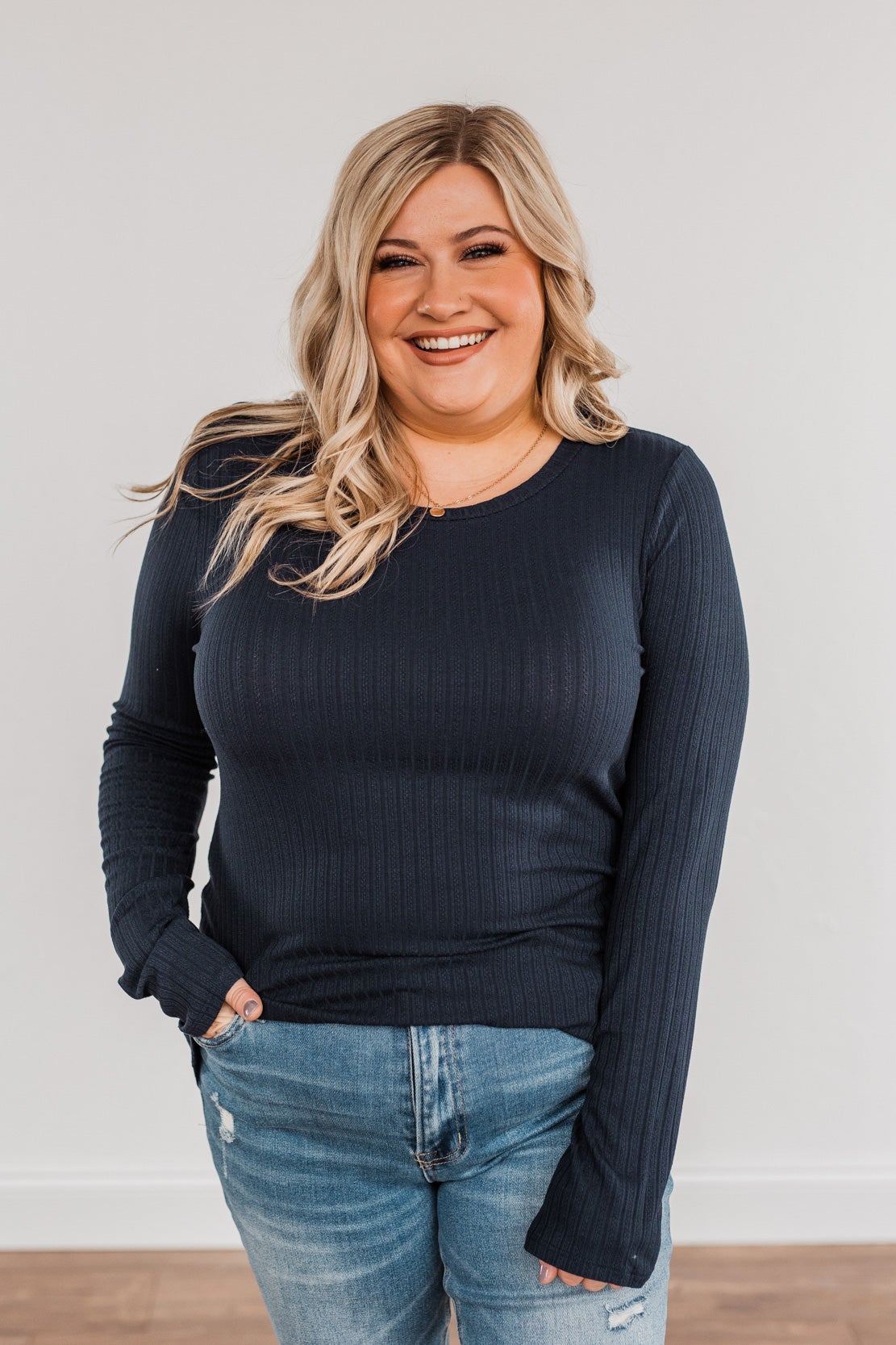 Call Me Soon Long Sleeve Top- Navy