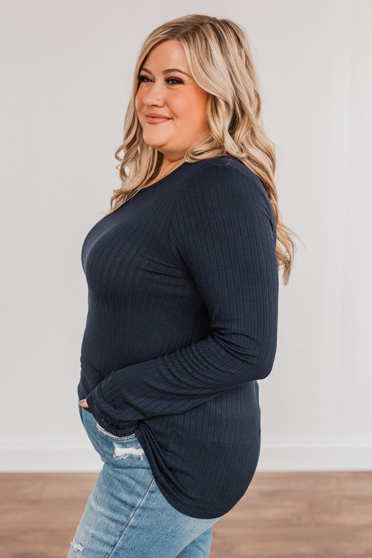 Call Me Soon Long Sleeve Top- Navy
