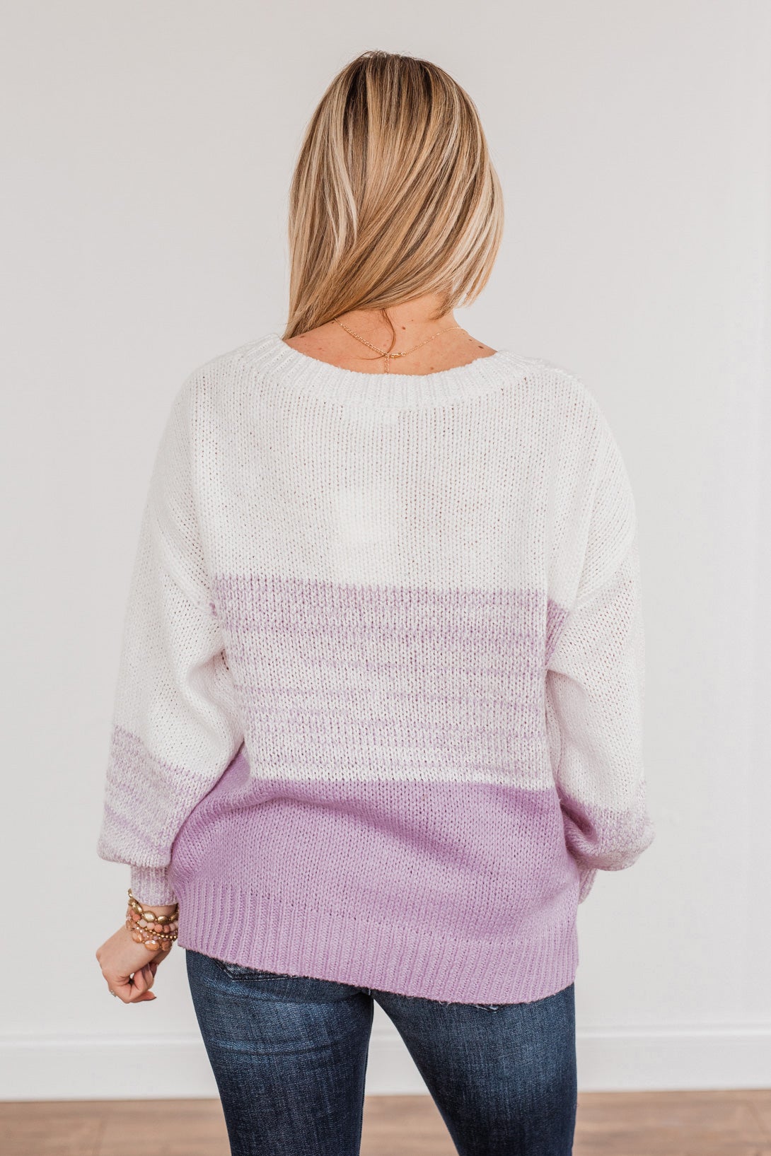 Warm Hugs Knit Color Block Sweater- Lavender