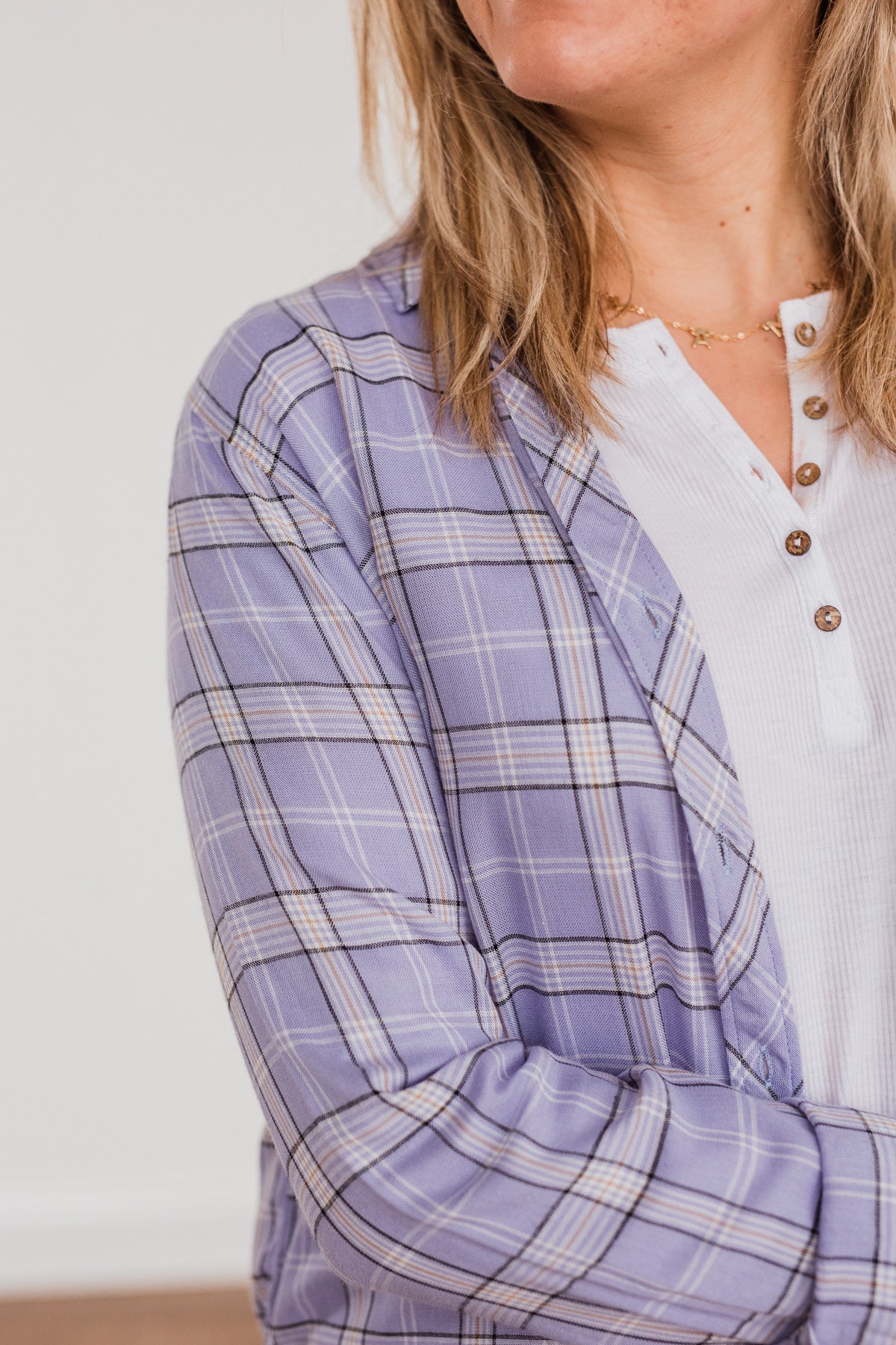 Holding Up My Own Plaid Top- Lavender