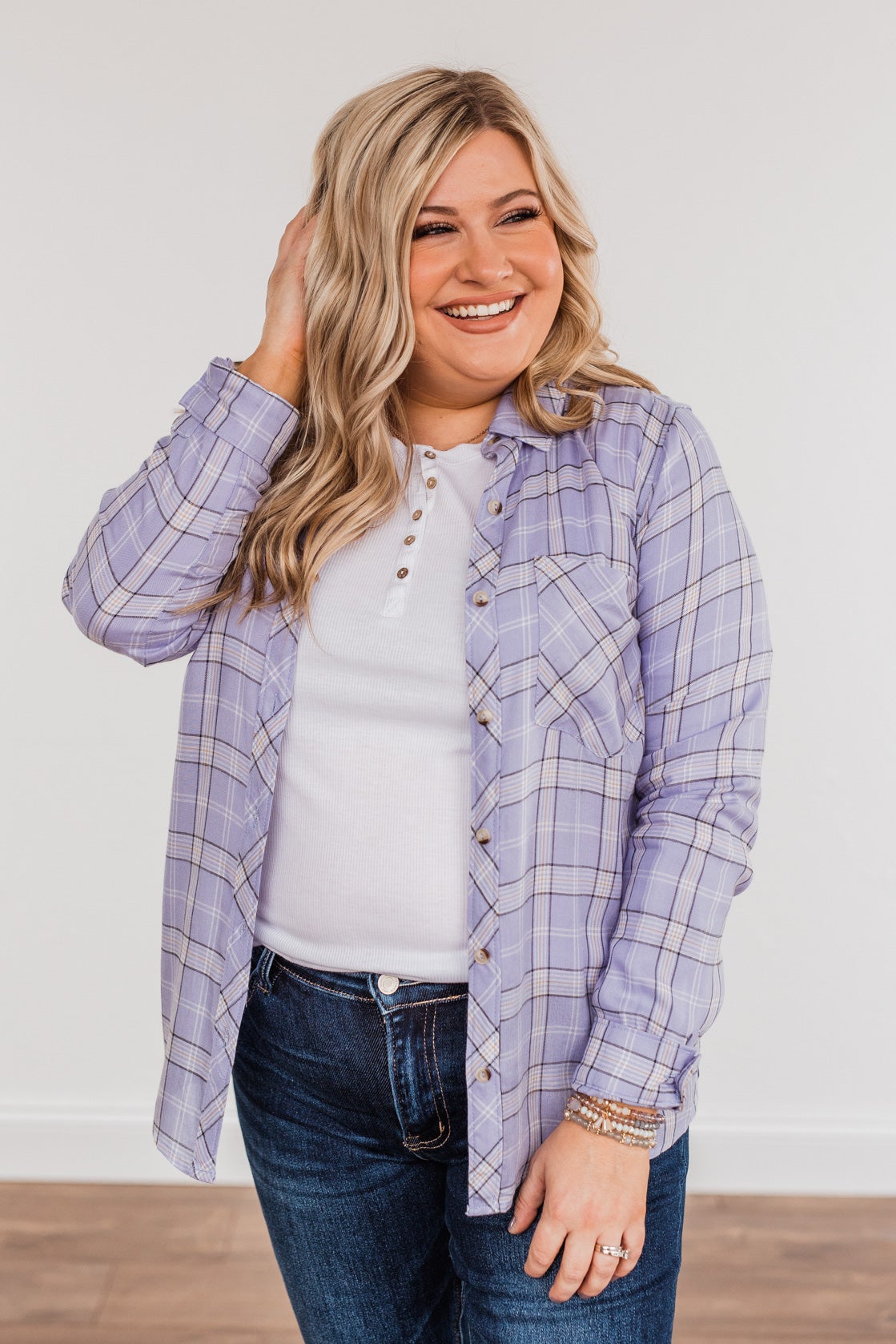 Holding Up My Own Plaid Top- Lavender