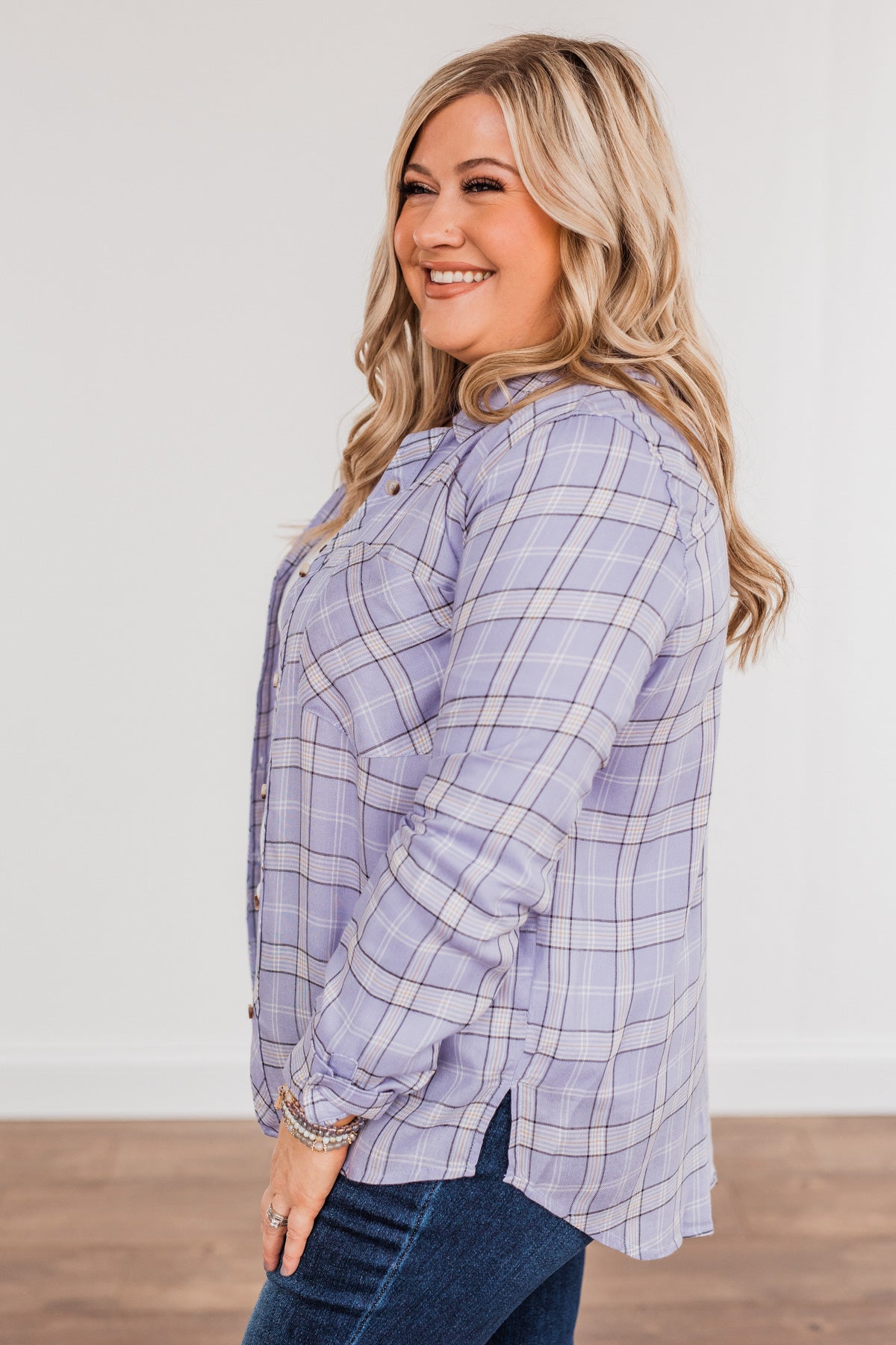 Holding Up My Own Plaid Top- Lavender