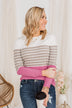 Jaw Dropping Striped Color Block Sweater- Pink