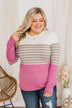 Jaw Dropping Striped Color Block Sweater- Pink