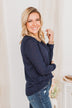 Slowing Things Down Pocket Long Sleeve Top- Navy