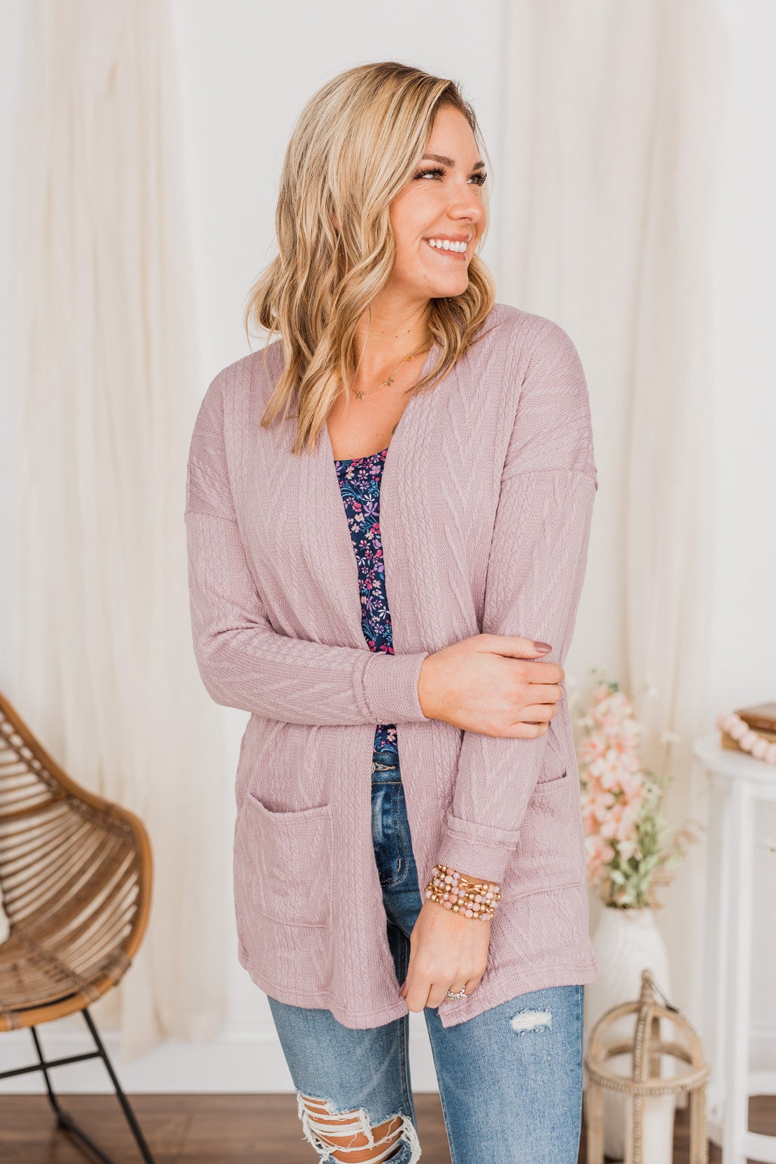 Wish You Were Here Knit Cardigan- Lavender