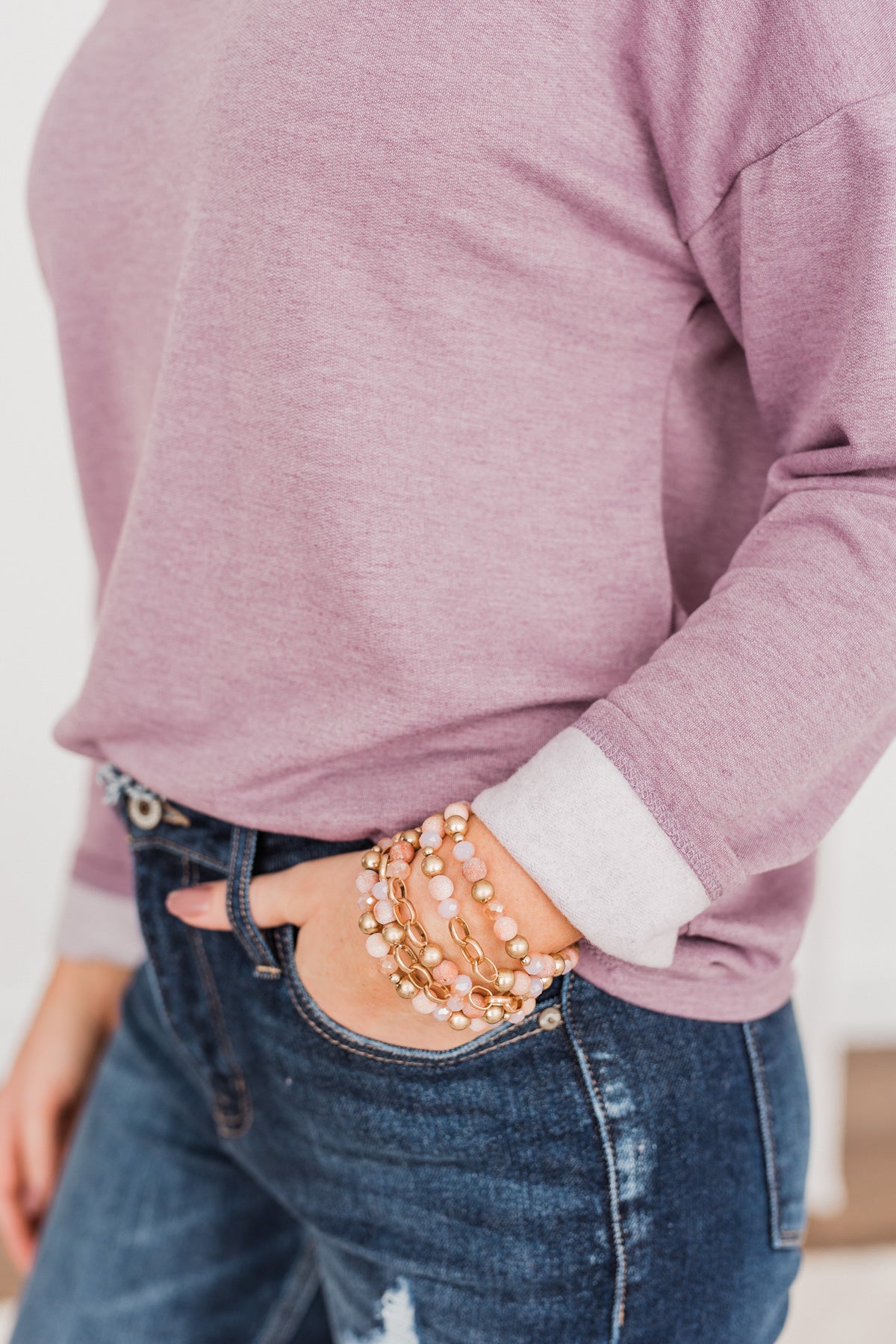 Elegance Beauty Stackable Bracelet Set- Gold & Blush