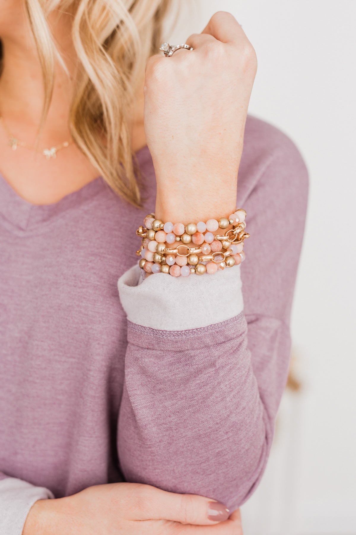 Elegance Beauty Stackable Bracelet Set- Gold & Blush