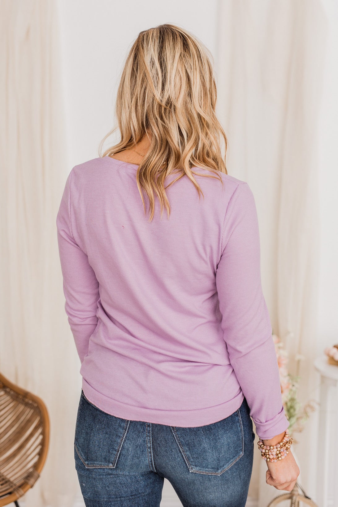 Rise To The Top Long Sleeve Henley Top- Lavender