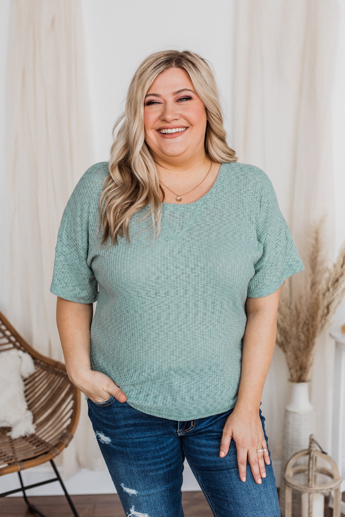 Fleeting Moments Short Sleeve Knit Top- Teal