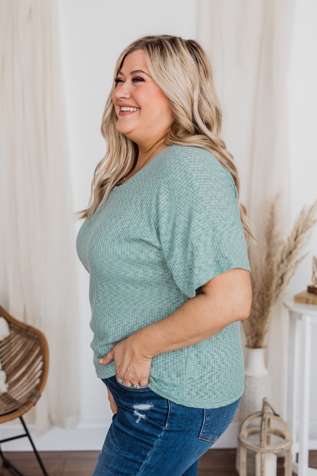 Fleeting Moments Short Sleeve Knit Top- Teal