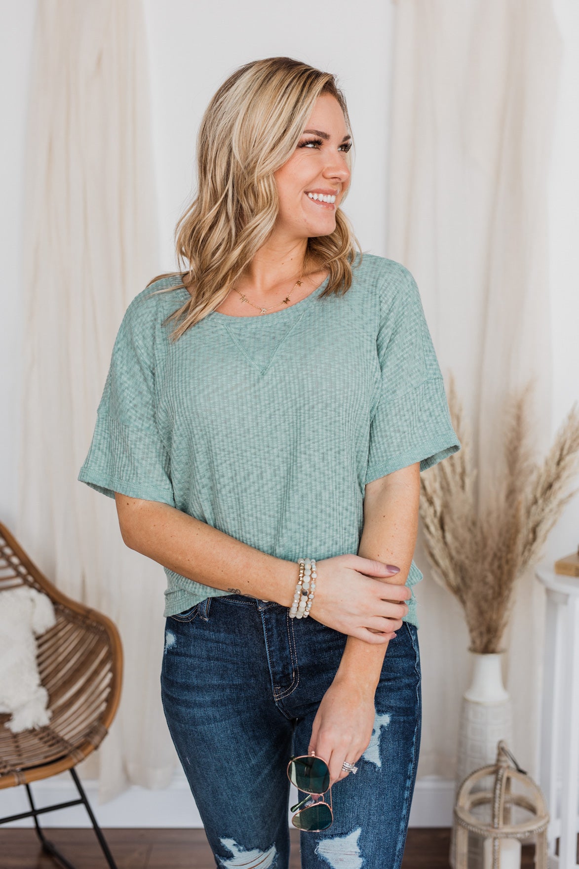 Fleeting Moments Short Sleeve Knit Top- Teal