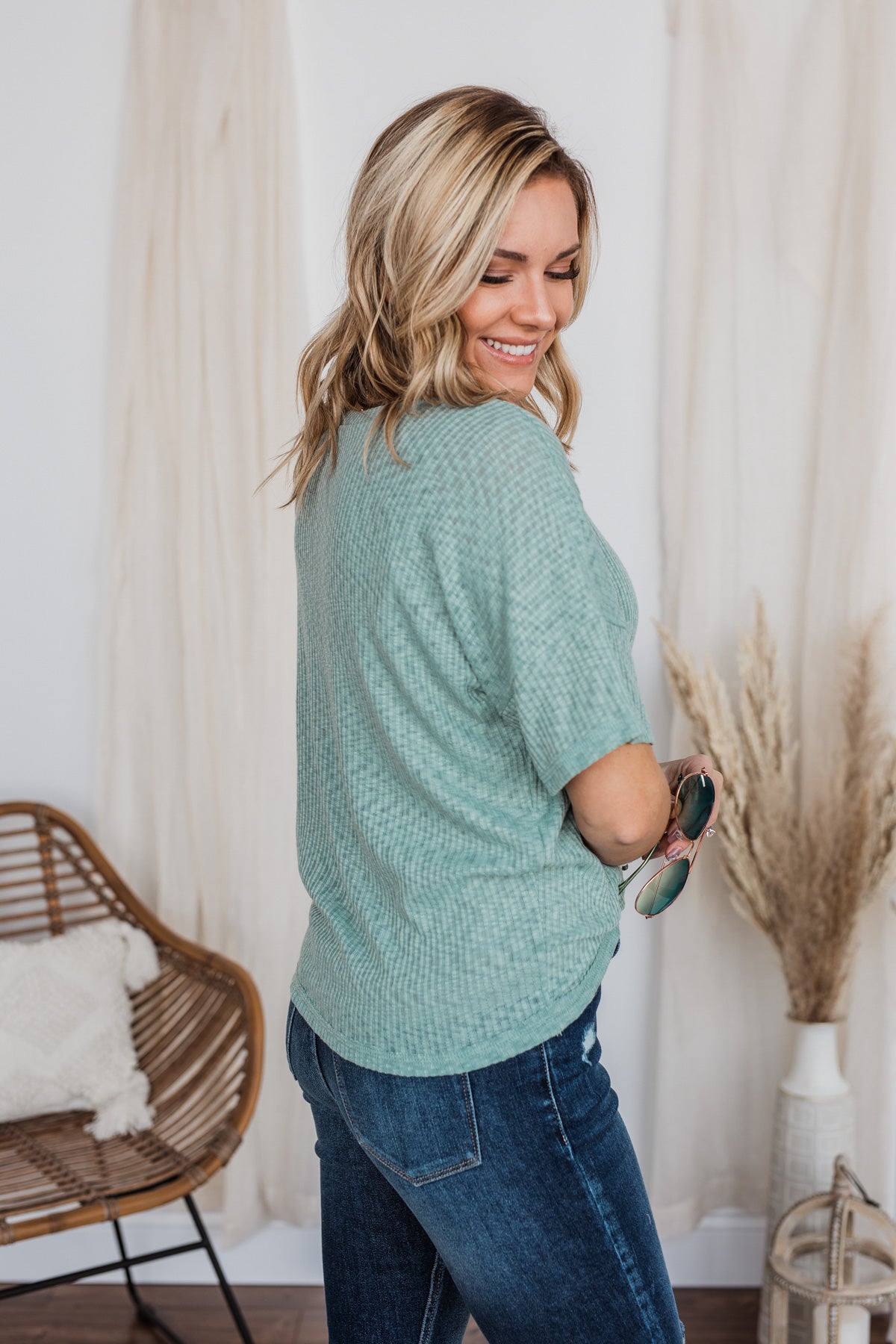 Fleeting Moments Short Sleeve Knit Top- Teal
